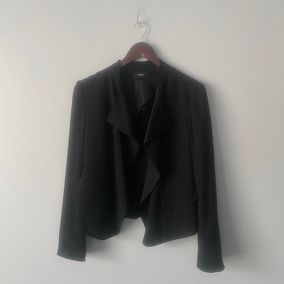 Theory Womens Jacket Black Kensington Crepe Draped Peplum Blazer Size 6 - Picture 3 of 8